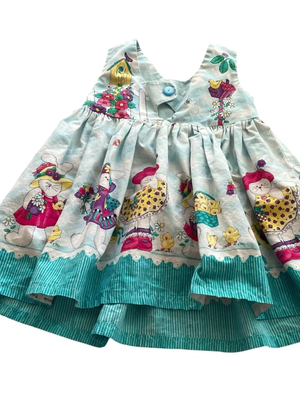 Daisy Kingdom ? Handmade Sun Dress 3T Blue Bunny Chicks Cloud Print Easter